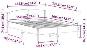 Πλαίσιο Κρεβατιού Κεφαλάρι Λευκό 150x200εκ Μασίφ Πεύκο - Λευκό