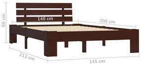 vidaXL Πλαίσιο Κρεβατιού Σκούρο Καφέ 140x200 εκ. από Μασίφ Ξύλο Πεύκου