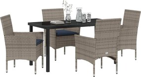 vidaXL Σετ τραπεζιού και καρέκλας 5 pcs Γκρι Ράτα PE