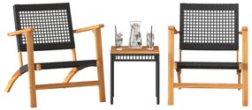 vidaXL Σετ Επίπλων Bistro 3 τεμ. Μαύρο Συνθετικό Ρατάν / Ξύλο Ακακίας