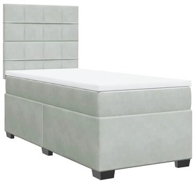 vidaXL Κρεβάτι Boxspring με Στρώμα Ανοιχτό Γκρι 90x190 εκ. Βελούδινο