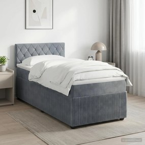 vidaXL Κρεβάτι box spring με στρώμα Σκούρο Γκρι 90 x 190 cm Βελούδο