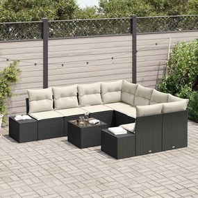 vidaXL Σετ Καναπέ Κήπου με μαξιλάρι 9 pcs Μαύρο, Κρέμα 55 x 55 x 37 εκ