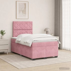 vidaXL Κρεβάτι box spring με στρώμα Ροζ 120 x 200 cm Βελούδο