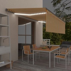 vidaXL Τέντα Συρόμενη Χειροκίνητη με Σκίαστρο&amp;LED Κίτρινο/Λευκό 5x3 μ.