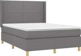 vidaXL Κρεβάτι Boxspring με Στρώμα &amp; LED Σκ.Γκρι 140x190εκ. Υφασμάτινο