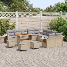 vidaXL Σετ Καναπέ Κήπου με αποθήκευση 14 pcs Μπεζ Πολυ ράταν