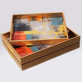 Διακοσμητικοί Δίσκοι 752-16090 (Σετ 2τμχ) 40x30x4.5, 35x25x4.5cm Gold-Multi Estheti Home Πλαστικό