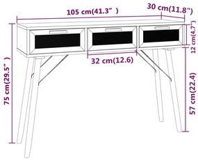 vidaXL Τραπέζι Κονσόλα Μαύρο 105x30x75 εκ. Μασίφ Πεύκο & Φυσικό Ρατάν