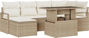 vidaXL Σετ Καναπέ Κήπου με αποθήκευση 7 pcs Μπεζ Πολυ ράταν