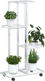 vidaXL Βάση Λουλουδιών 4 Επιπέδων με Ρόδες 44x23x80 εκ. Λευκή Σίδερο