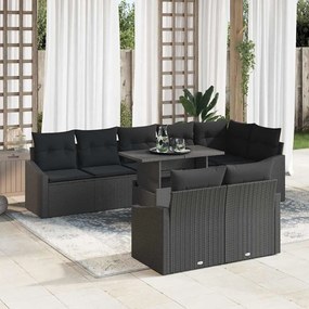 vidaXL Σετ Κήπου 9 Τεμαχίων με Μαξιλάρια Μαύρο Πολυ Ράτανα