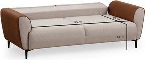 Τριθέσιος Καναπές Κρεβάτι Μπεζ/Κανελί MUVELA 215x85x85