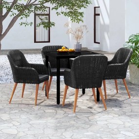 vidaXL Σετ Τραπεζαρίας Κήπου 5 Τεμαχίων Μαύρο με Μαξιλάρια
