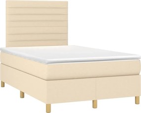 vidaXL Κρεβάτι Boxspring με Στρώμα &amp; LED Κρεμ 120x200 εκ. Υφασμάτινο