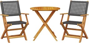 vidaXL Σετ Επίπλων Bistro 3 τεμ. Μαύρο Ρατάν/Μασίφ Ξύλο