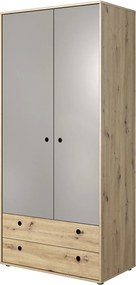 Lh-homefurniture Ντουλάπα Δίφυλλη Kuki Φυσικό Artisan+Γκρι πλατίνα 90x193.6x50.2cm L24119-KU-DI