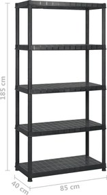 vidaXL Ραφιέρα Αποθήκευσης 5 Επιπέδων Μαύρη 255x40x185 εκ. Πλαστική