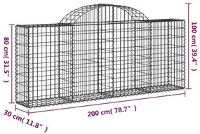 Συρματοκιβώτια Τοξωτά 50 τεμ. 200x30x80/100 εκ. Γαλβαν. Ατσάλι - Ασήμι