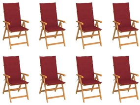 vidaXL Καρέκλες Κήπου Ανακλινόμενες 8 τεμ. Μασίφ Ξύλο Teak & Μαξιλάρια