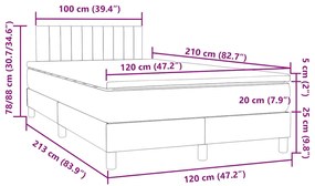 Κρεβάτι Boxspring με Στρώμα Ανοιχτό Γκρι 120x210 εκ. Βελούδινο - Γκρι