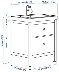 HEMNES/ORRSJON βάση νιπτήρα με συρτάρι/νιπτήρα/μπαταρία, 62x49x89 cm 995.467.80