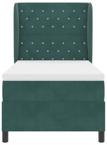 vidaXL Κρεβάτι Box Spring με Στρώμα Σκούρο Πράσινο 90x190 εκ. Βελούδο