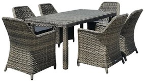 ESPERIA Set Τραπεζαρία Κήπου ALU,Wicker Grey Brown-Ανθρακί: Τραπέζι 180x90 + 6 Πολυθρόνες