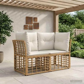 vidaXL Εξωτερικός Καναπές Αγάπης 2 pcs Φυσικό και Κρέμα Λευκό