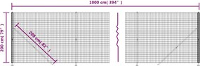 vidaXL Συρματόπλεγμα Περίφραξης Ανθρακί 2x10 μ. με Βάσεις Φλάντζα