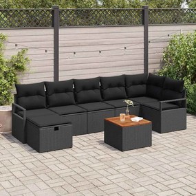 vidaXL Σετ Καναπέ Κήπου με μαξιλάρι 8 pcs Μαύρο Πολυ ράταν
