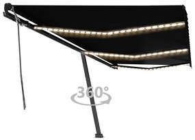 Τέντα Συρόμενη Χειροκίνητη με LED Ανθρακί 600 x 350 εκ.