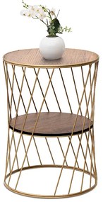 Τραπεζάκι βοηθητικό Jaspin Megapap μεταλλικό - Mdf χρώμα χρυσό - καρυδί 32x32x44εκ.