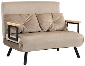 HOMCOM Πολυθρόνα-Κρεβάτι, Κρεβάτι για Επισκέπτες, Ξύλινες Μπράτσα, Μεταλλικός Σκελετός, έως 120 kg, 102x73x81cm, Ανοιχτό Καφέ