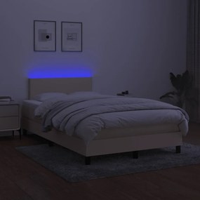 vidaXL Κρεβάτι Boxspring με Στρώμα &amp; LED Κρεμ 120x190 εκ. Υφασμάτινο