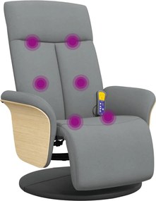 vidaXL Πολυθρόνα Μασάζ Ανακλινόμενη με Υποπόδιο Αν. Γκρι Υφασμάτινη