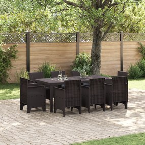 vidaXL Σετ Τραπεζαρίας Κήπου 9 pcs Καφέ Ρατάν πολυαιθυλενίου & Μέταλλο