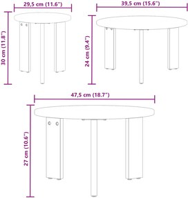 vidaXL Τραπεζάκι σαλονιού 3 pcs Φυσικό Μασίφ ξύλο πεύκου