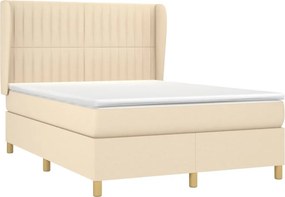 vidaXL Κρεβάτι Boxspring με Στρώμα Κρεμ 140x190 εκ. Υφασμάτινο