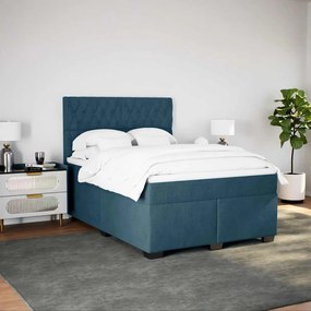 vidaXL Κρεβάτι Boxspring με Στρώμα Μπλε 160x200 εκ. Βελούδινο