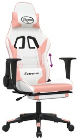Καρέκλα Gaming με Υποπόδιο Λευκό και Ροζ από Συνθετικό Δέρμα - Λευκό