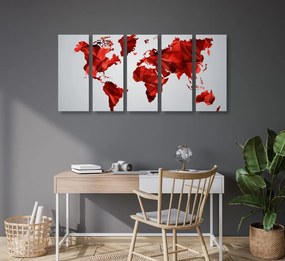 Χάρτης εικόνων 5 μερών του κόσμου σε διανυσματικό σχέδιο γραφικών με κόκκινο χρώμα - 200x100