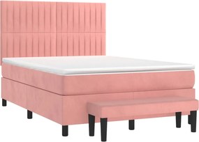 vidaXL Κρεβάτι Boxspring με Στρώμα Ροζ 140x190 εκ. Βελούδινο