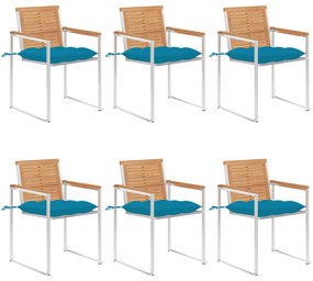 vidaXL Καρέκλες Κήπου 6 τεμ. από Μασίφ Ξύλο Teak με Μαξιλάρια