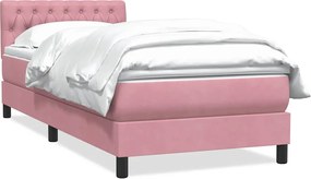 vidaXL Box Spring κρεβάτι με στρώμα ροζ 90x210 εκ. Βελούδινο
