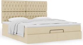 vidaXL Οθωμανικό Κρεβάτι με Στρώμα Κρέμα 160x200cm Ύφασμα