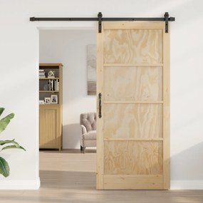 vidaXL Συρόμενη Πόρτα με Σετ Εξαρτημάτων 93x211 εκ Συμπαγές Ξύλο Πεύκου