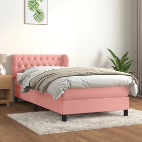 Κρεβάτι Boxspring με Στρώμα Ροζ 90x200 εκ. Βελούδινο