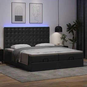 vidaXL Οθωμανικό κρεβάτι με στρώματα &amp; LEDs Μαύρο Faux Leather