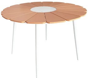 Τραπέζι Pinap pakoworld λευκό αλουμίνιο και plywood σε φυσική απόχρωση Φ110x74εκ (1 τεμάχια)